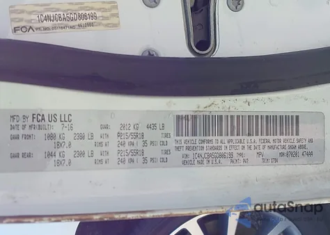 2016 Jeep Compass Sport Se z USA, uszkodzony, nr VIN 1C4NJCBA5GD806199